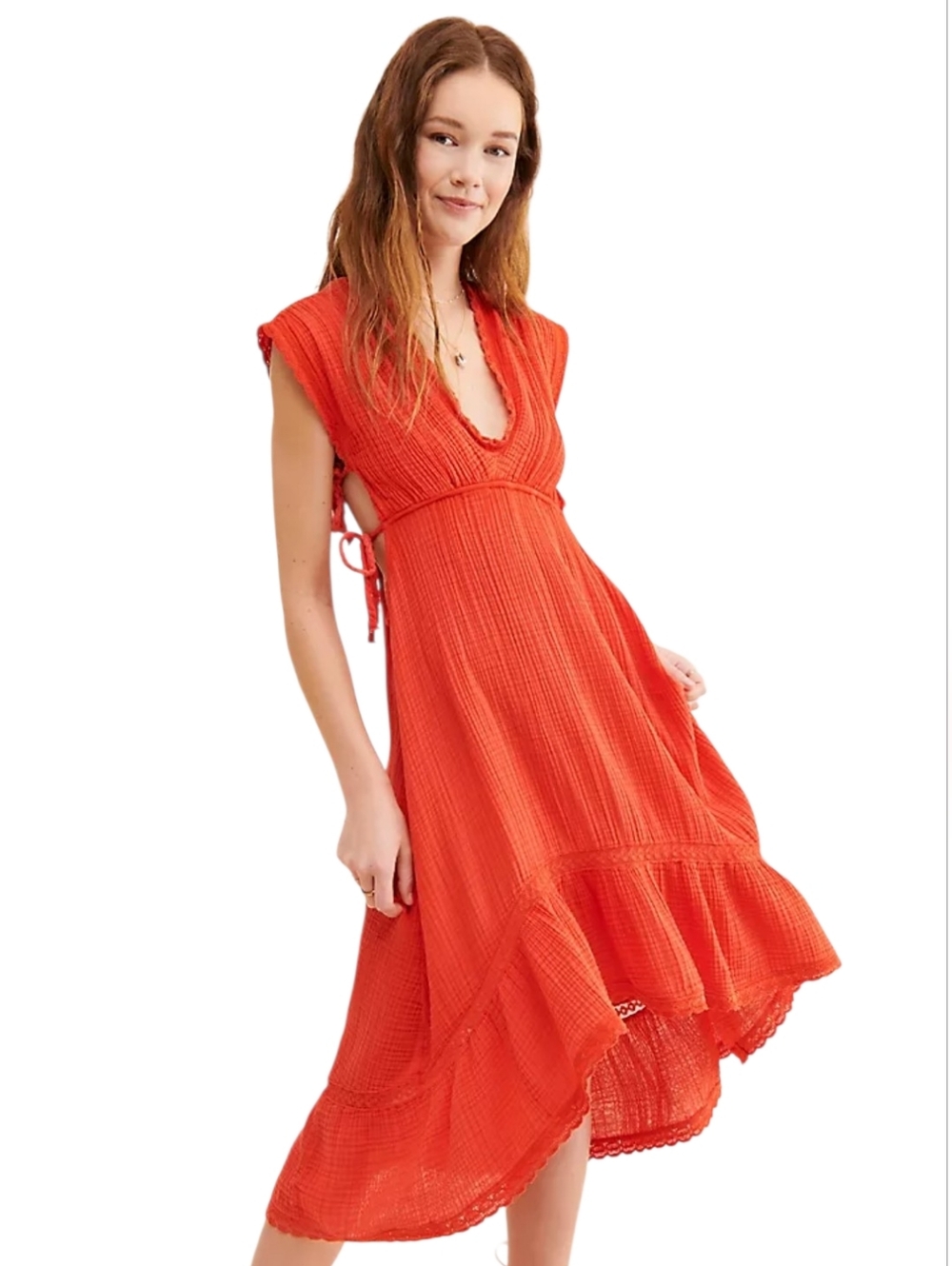 Anthropologie Silvana Bright Red Textured Maxi Dress